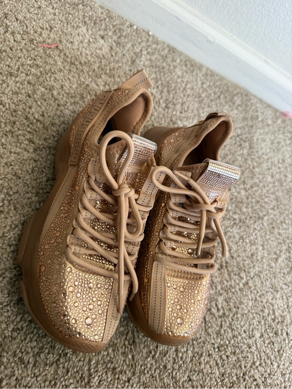 Steve Madden Tan Rhinestone Embellished Platform Sneakers